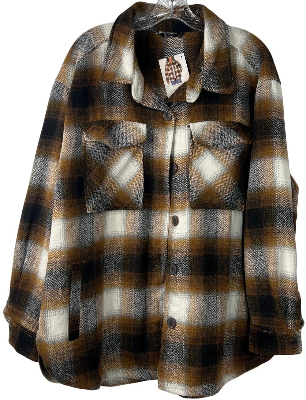Plaid Shacket NWT Women's Cabin Core Brown Windowpane Classic Jacket Size XL